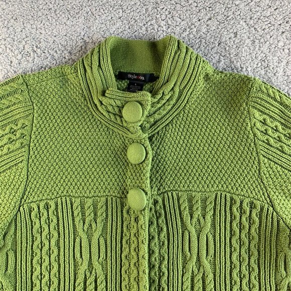 Vintage Style & Co Cardigan Sweater Womens Large Cable Knit Peasant Green NEW - Picture 4 of 12